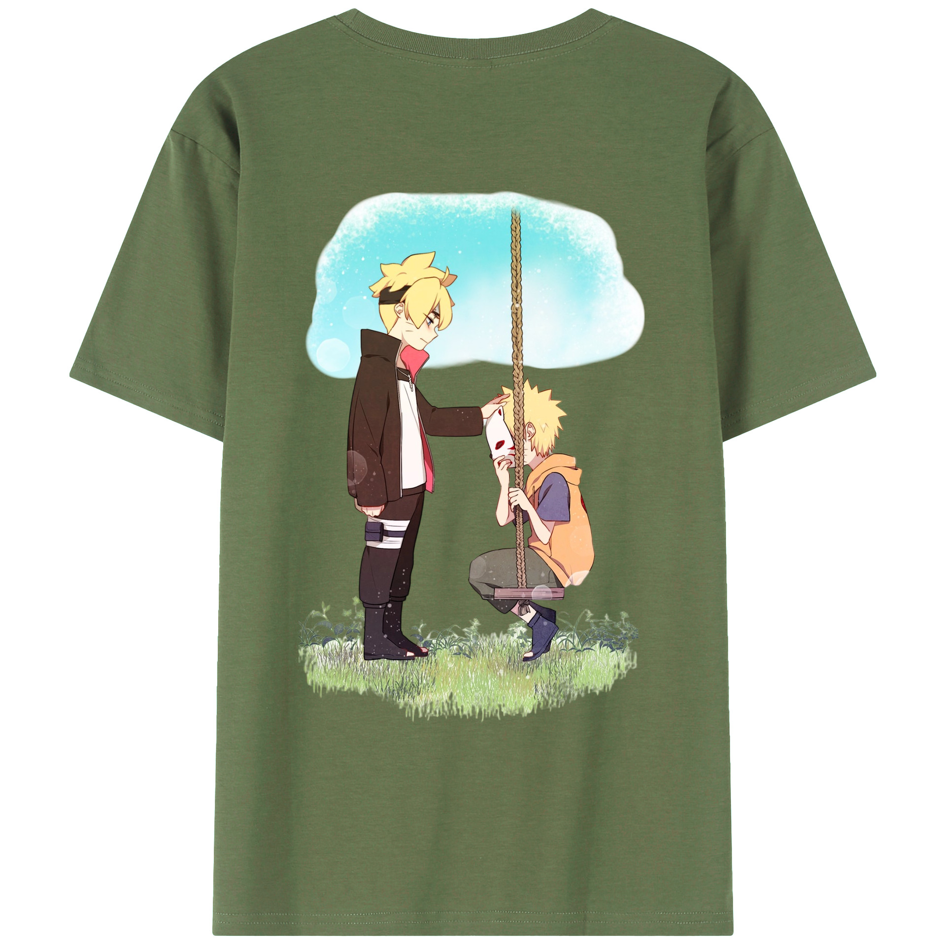 （画像用） NARUTO -ナルト- うずまき ボルト Uzumaki Boruto 綿100％ メンズ半袖Tシャツ（バックプリント） 通気性